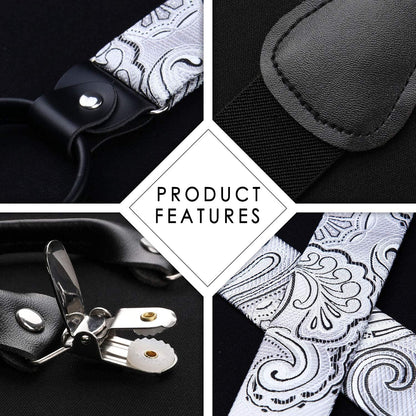 Suspenders for Men Paisley Floral Self Tied Bow Tie and Suspender Pocket Square Sets Adjustable Wedding Braces