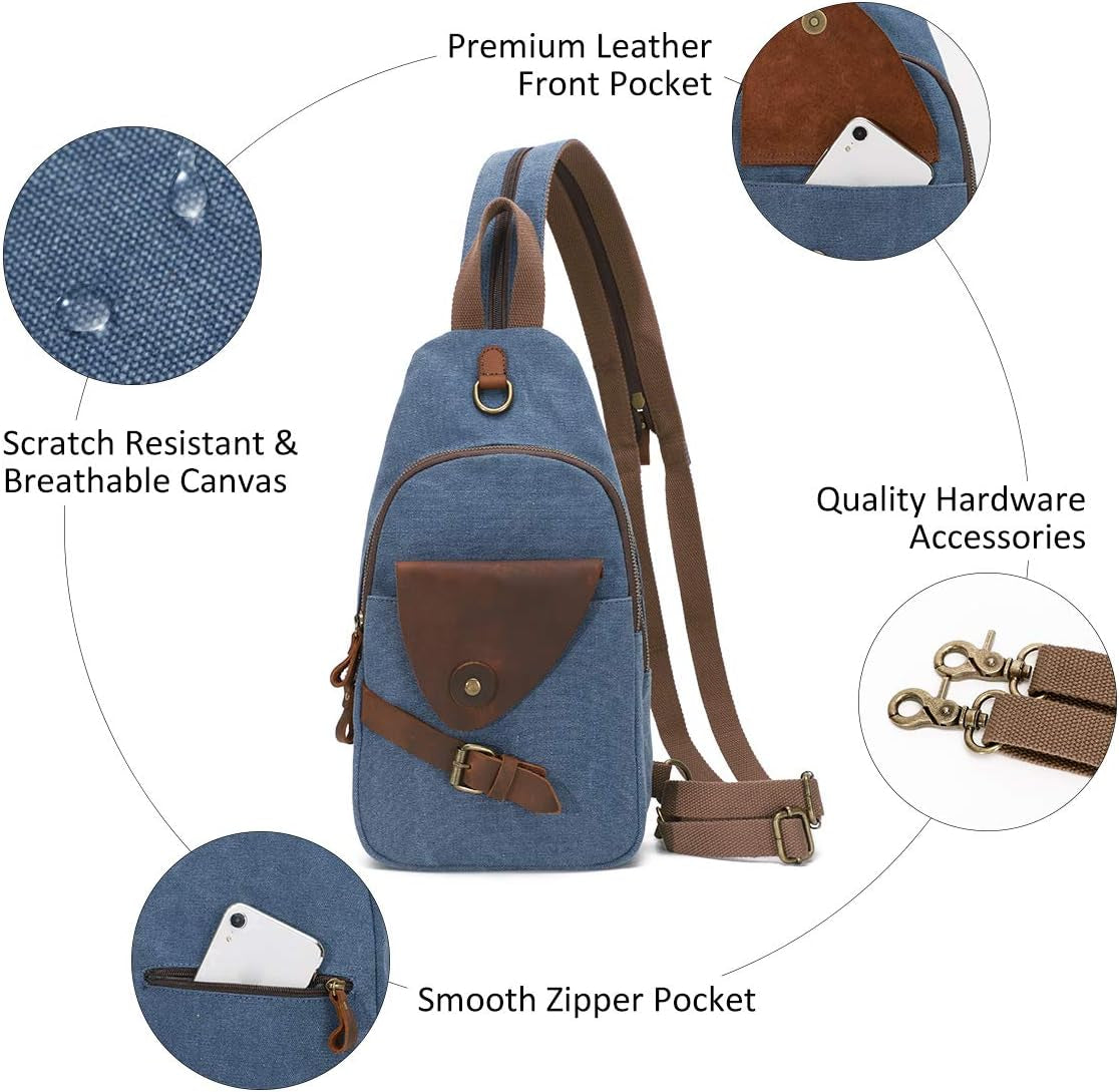 Canvas Sling Bag Crossbody Backpack Shoulder Casual Rucksack for Men Women