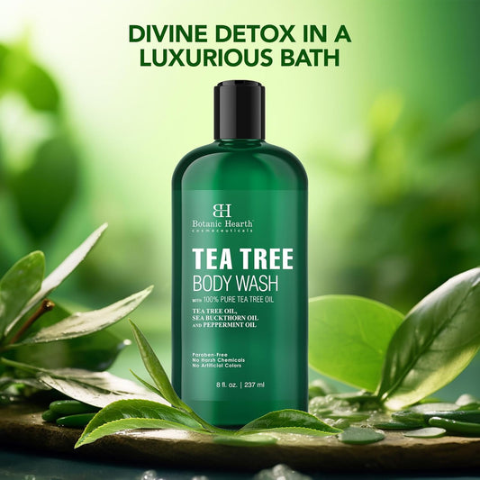 Tea Tree Body Wash - 8 Fl Oz - Helps Soothe Itchy, Dry Skin, Antifungal Body Wash with 100% Pure Tea Tree Oil - Sulfate Free, Paraben Free, for Men and Women
