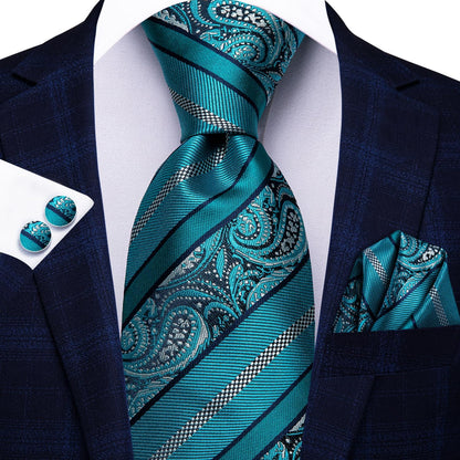 Men Ties Sets Silk Stripe Paisley Necktie Pocket Square Cufflinks for Business Wedding