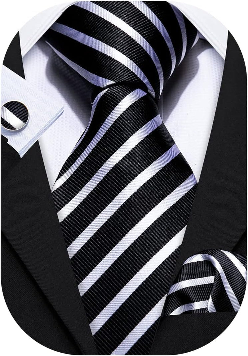 Stripe Men Ties Set Classic WOVEN Necktie with Handkerchief Cufflinks Formal