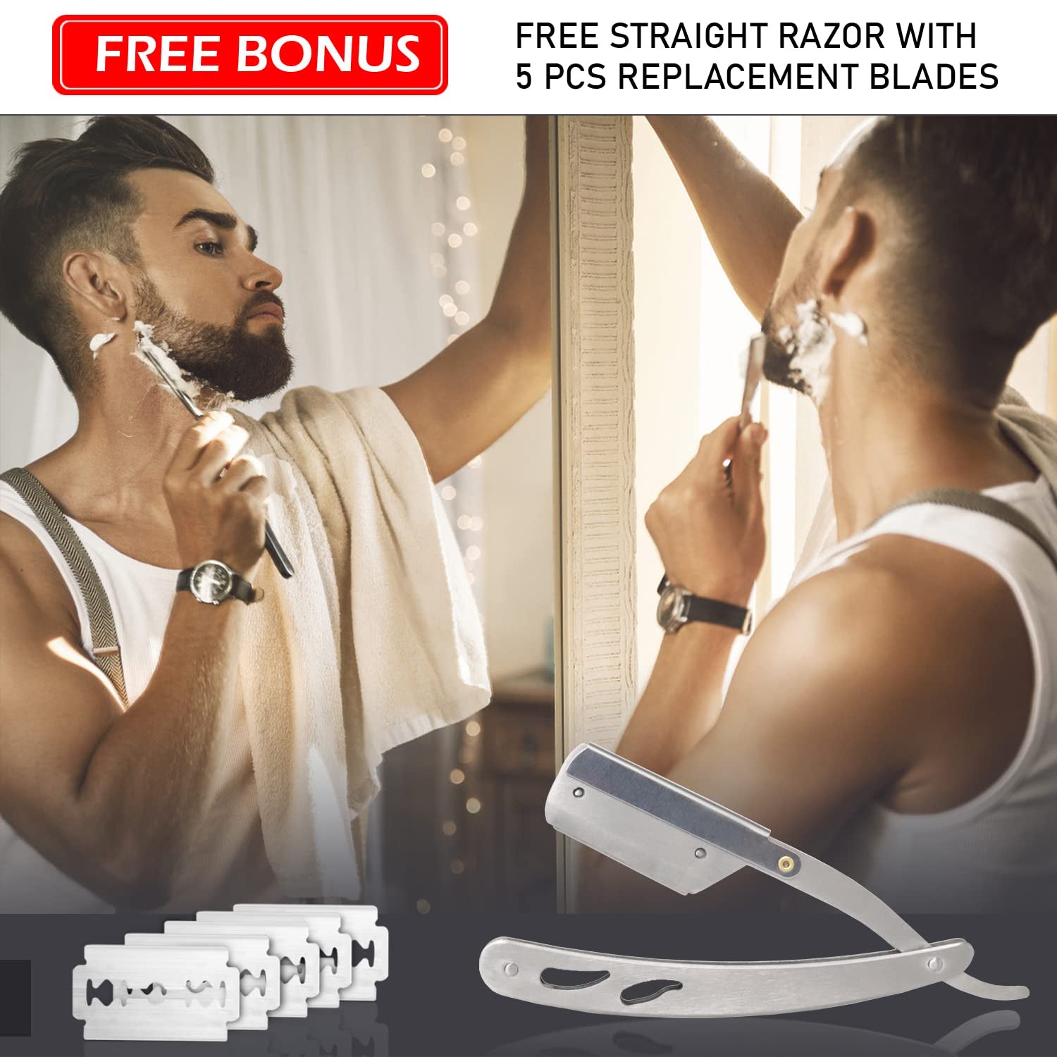 Shaving Kit for Men, Includes Straight Razor for Men, Shaving Cream, Pre Shave Oil, after Shave Balm for Men,Shaving Brush and Bowl, Beard Apron Bib, Gifts Set for Men Him Boyfriend Stocking Stuffers