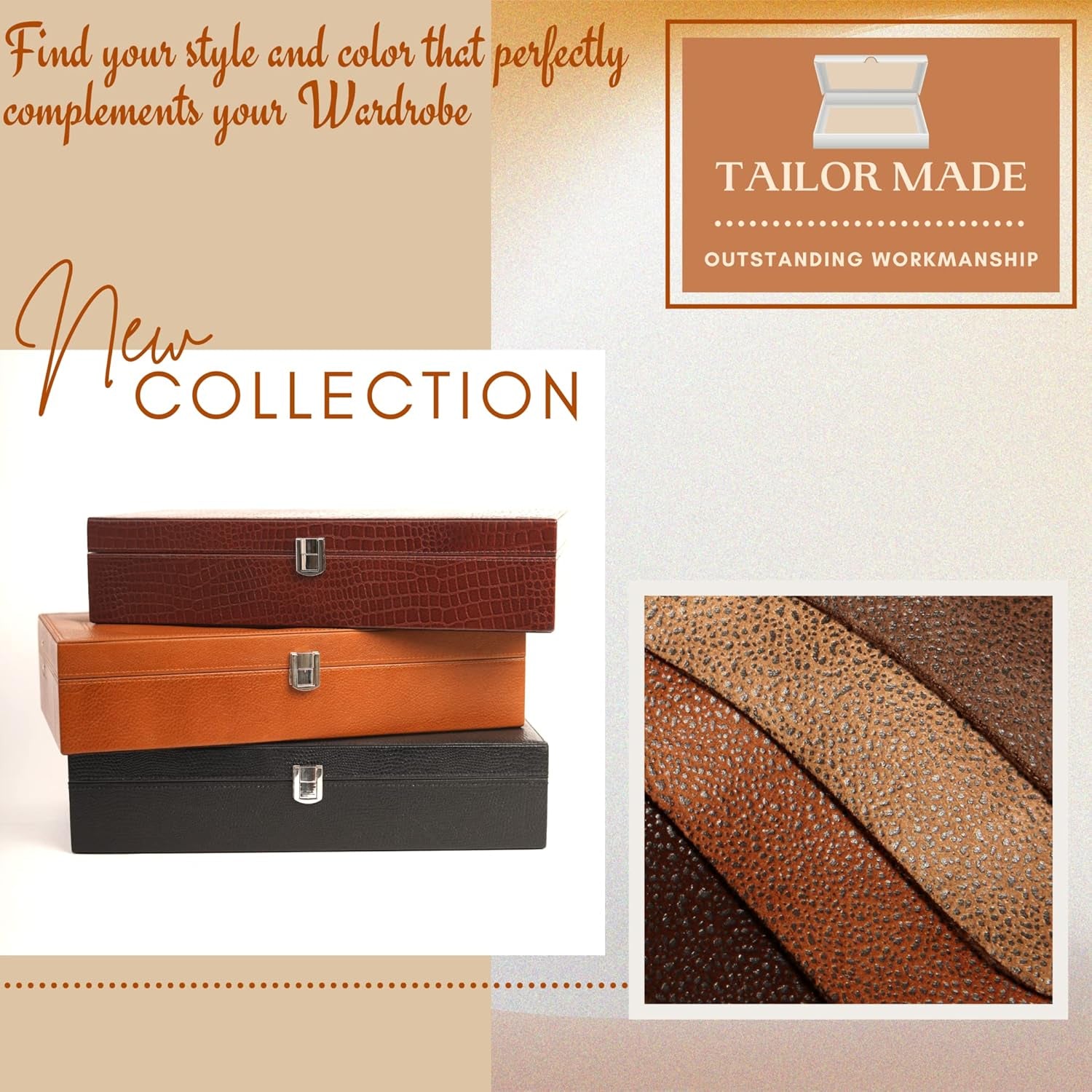 Genuine Leather Watch Cases for Men 12 Slot Wrist Watch Box | Full Grained Leather Organizer Mens Large Watch Case | Tan Leather Watch Box for Men | Real Leather Box with Lid for Closet Organization