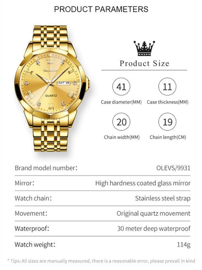 Watches for Men Business Dress Analog Quartz Two Tone Gold Plated Stainless Steel Classic Waterproof Luminous Date Casual Mens Wrist Watches Reloj Para Hombre