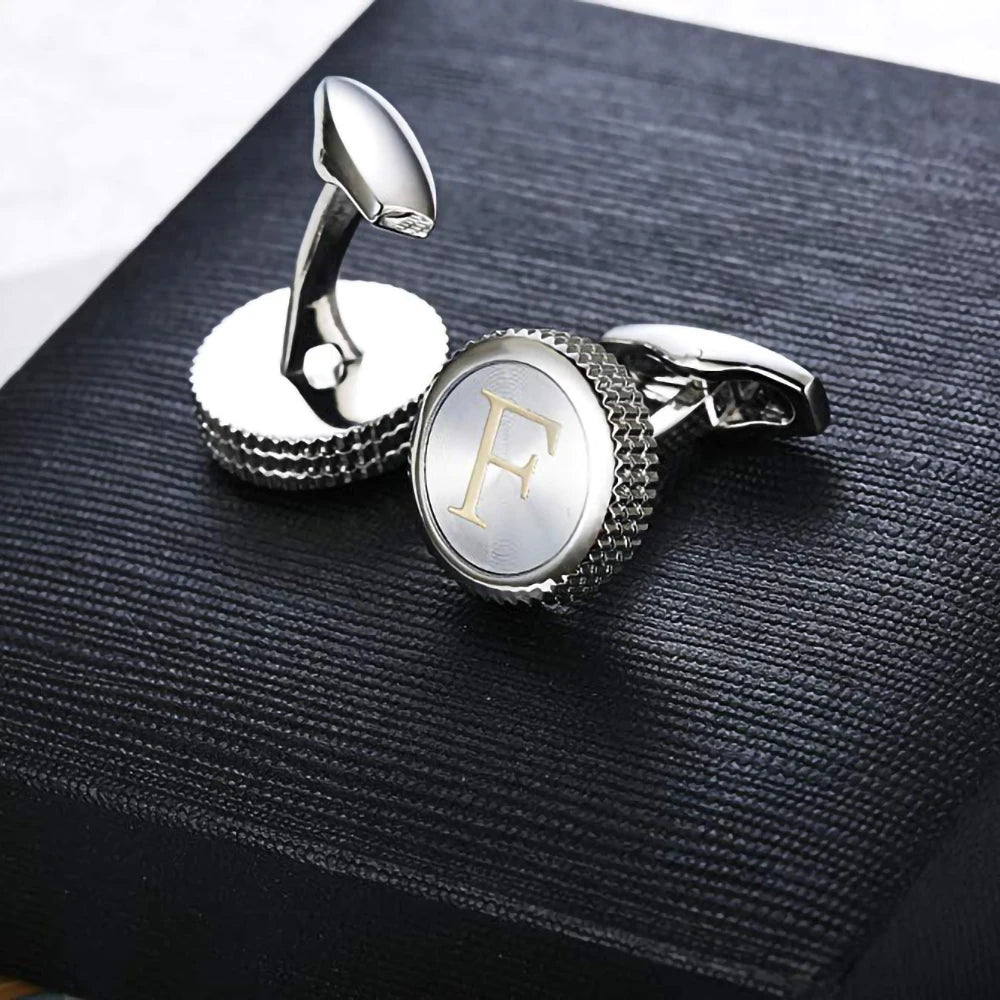 Round 26 Letters A-Z Cufflinks for Mens Shirt Suit Cuff Simple Wedding Buttons Business Initials French Cufflink