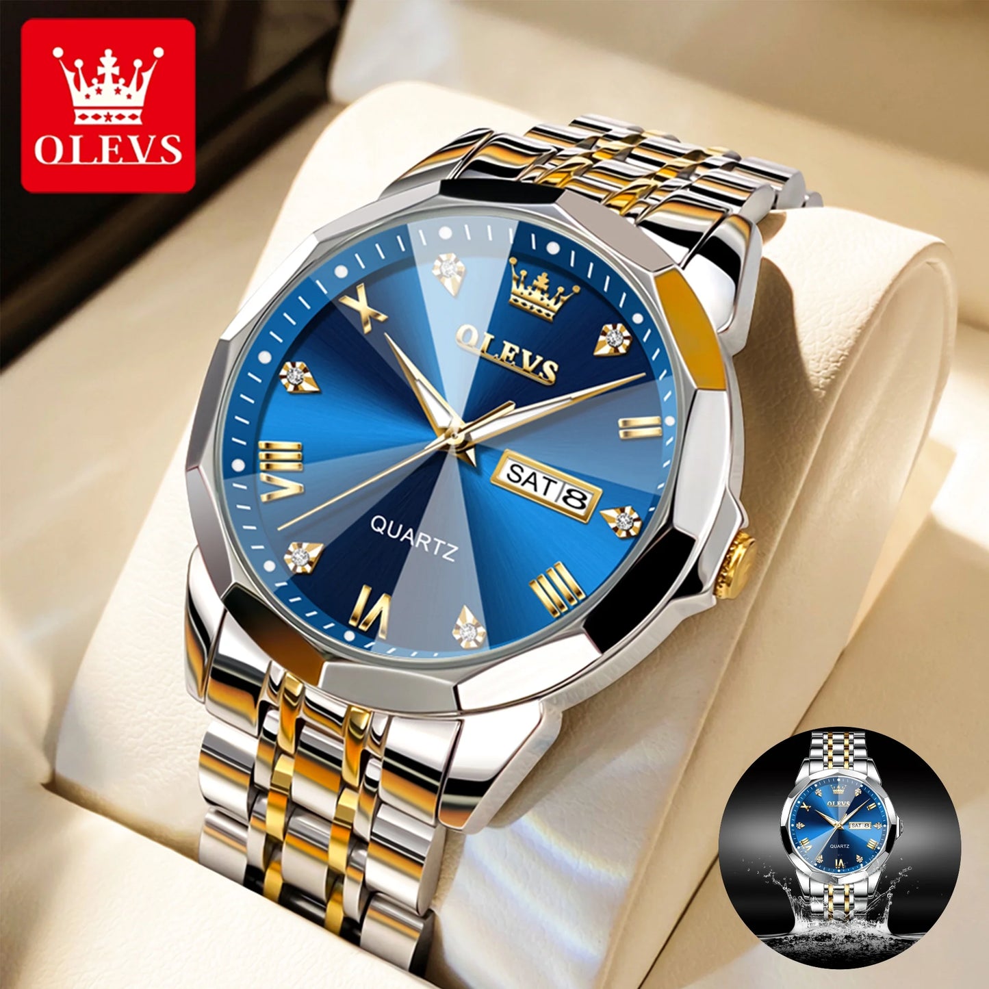 Watches for Men Business Dress Analog Quartz Two Tone Gold Plated Stainless Steel Classic Waterproof Luminous Date Casual Mens Wrist Watches Reloj Para Hombre