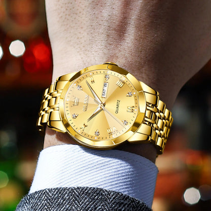 Watches for Men Business Dress Analog Quartz Two Tone Gold Plated Stainless Steel Classic Waterproof Luminous Date Casual Mens Wrist Watches Reloj Para Hombre