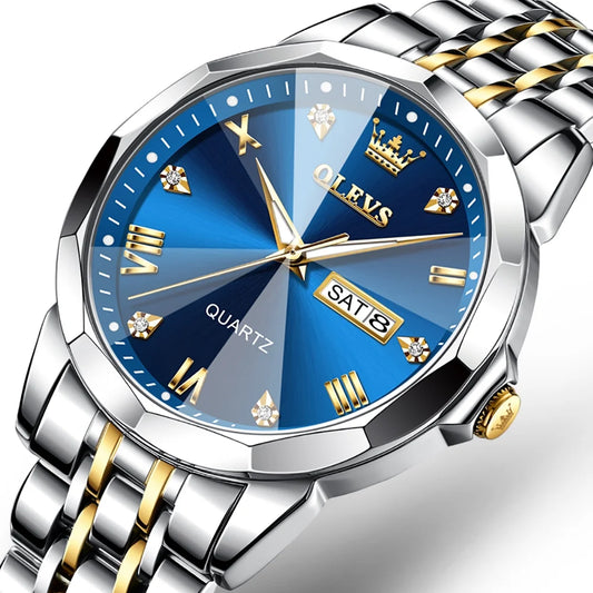 Watches for Men Business Dress Analog Quartz Two Tone Gold Plated Stainless Steel Classic Waterproof Luminous Date Casual Mens Wrist Watches Reloj Para Hombre