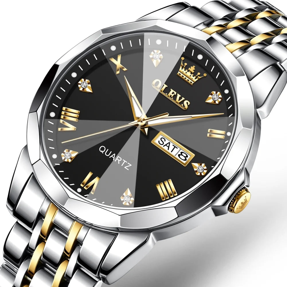 Watches for Men Business Dress Analog Quartz Two Tone Gold Plated Stainless Steel Classic Waterproof Luminous Date Casual Mens Wrist Watches Reloj Para Hombre
