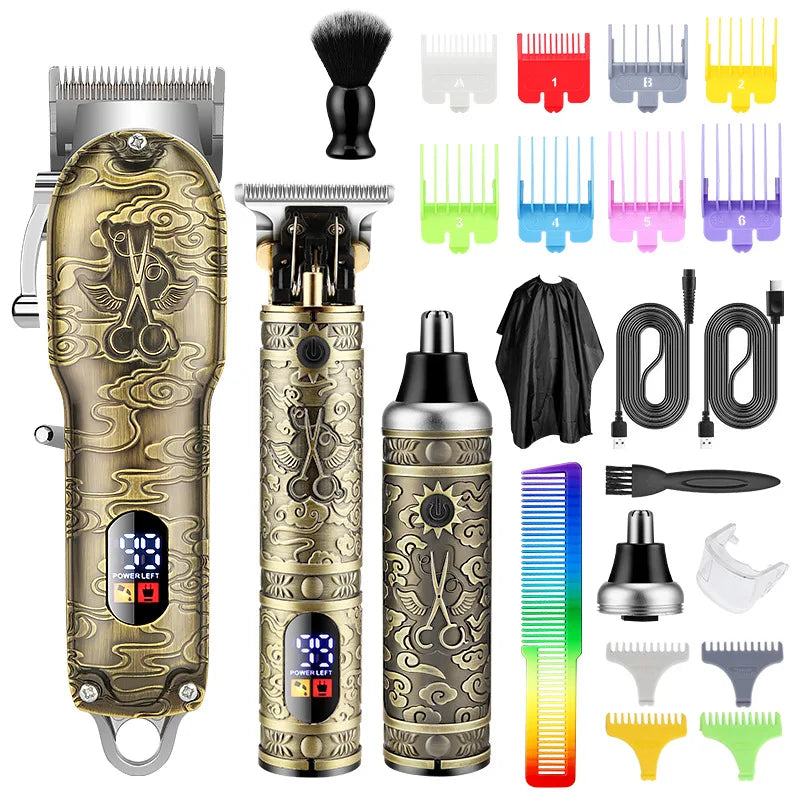 Professional Hair Clippers Set Barber Cutting Machine Electric Hair Trimmers for Men Grooming Kit Cordless Nose Cutter Clipper