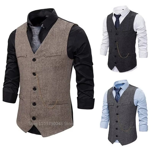 New Arrival Dress Vests for Men Slim Fit Mens Suit Vest Male Herringbone Waistcoat Casual Sleeveless Formal Business Jacket