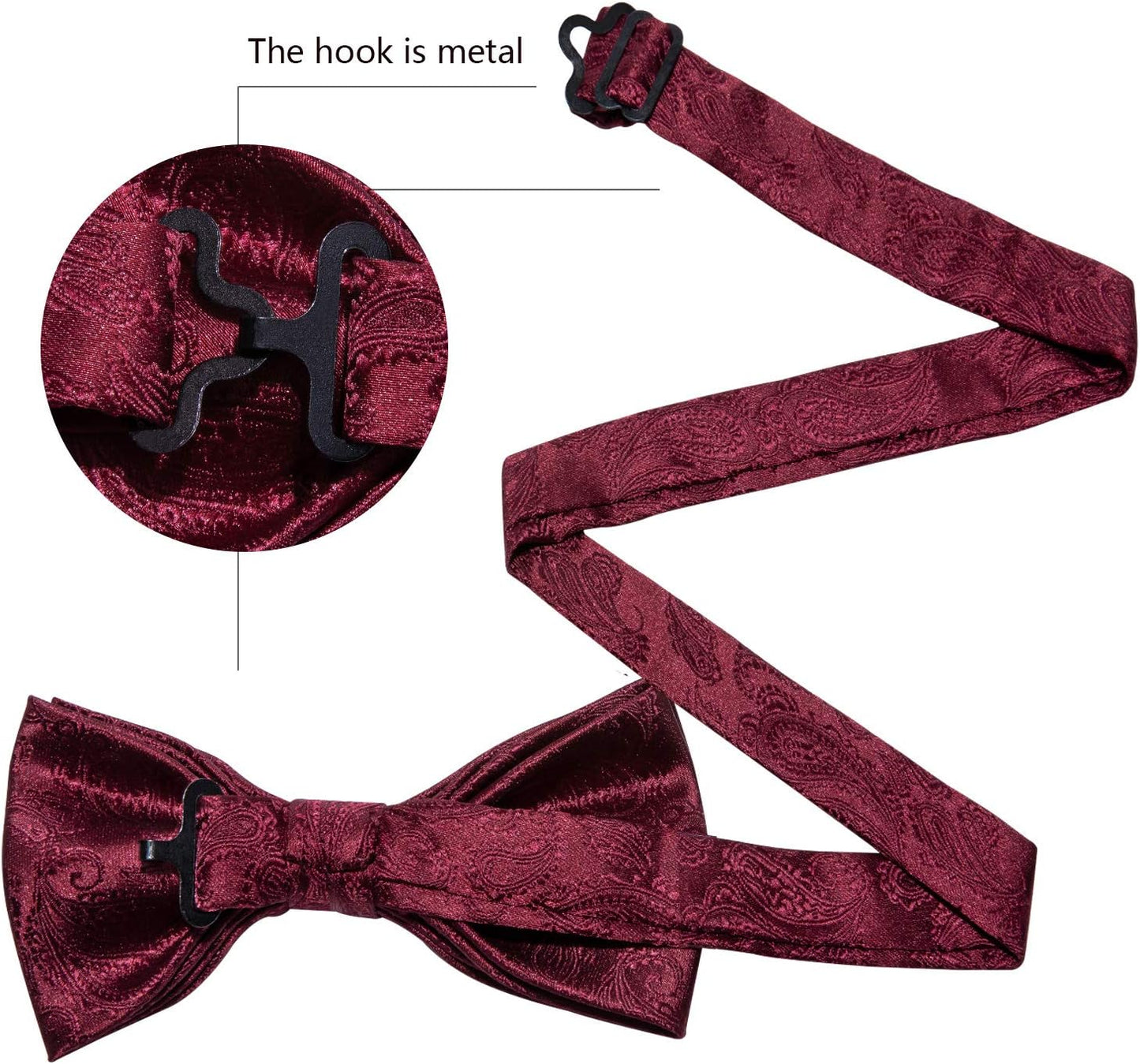 Paisley Striped Bow Tie for Men Silk Pre-Tied Bowtie Pocket Square Cufflinks Set Formal Wedding Party Prom