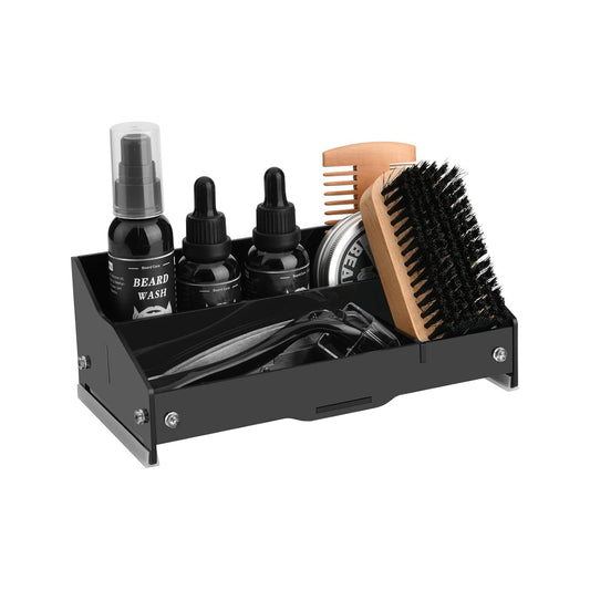 Beard Growth Kit Organizer Case, Acrylic Stand Holder for Men Grooming Kit, Beard Set Storage Holder, Anniversary & Birthday Gifts for Him Boyfriend Husband Dad, Black (Holder Only)