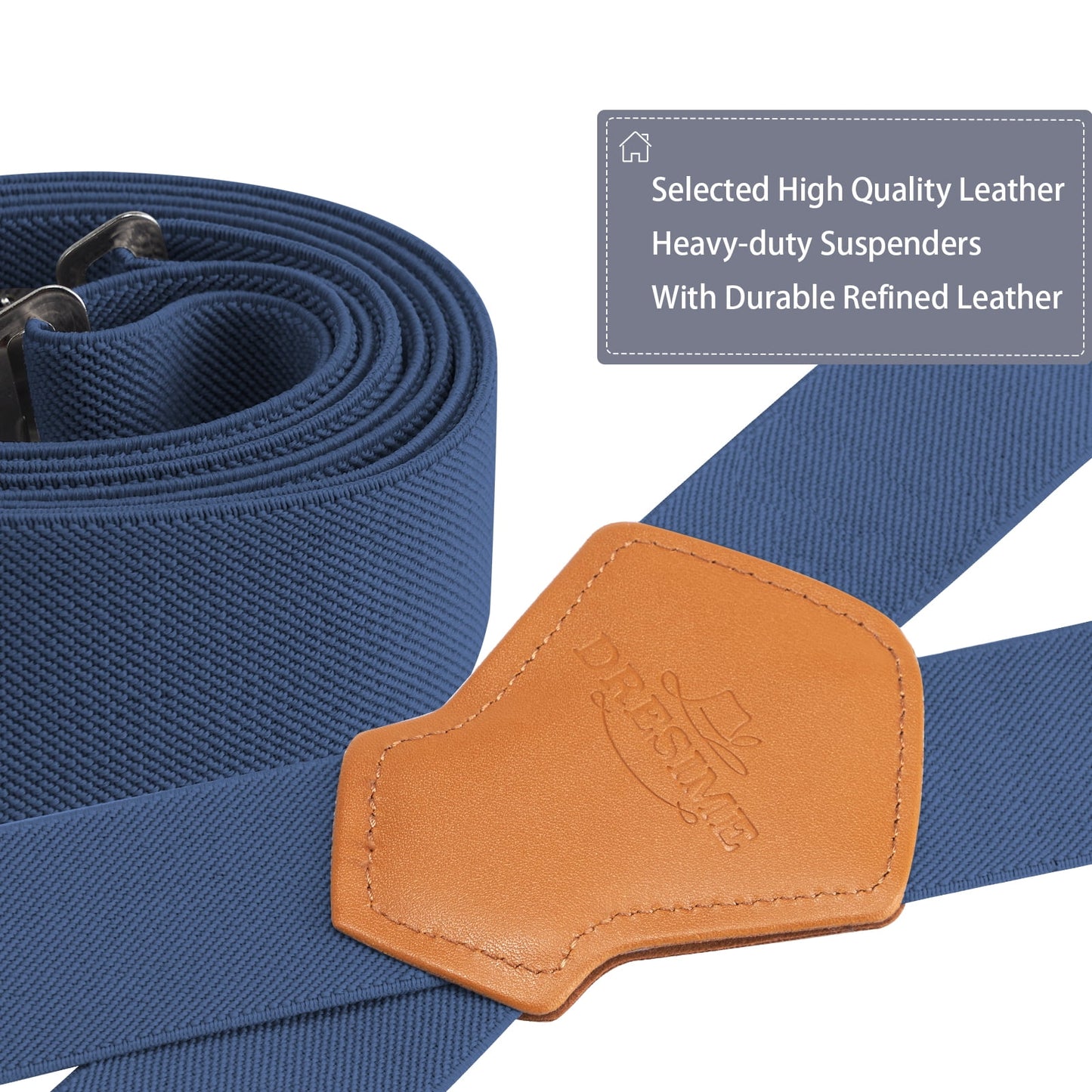 Men'S Suspenders, with Heavy Duty Clip Wide X-Back for Work Adjustable Suspenders （Blue）