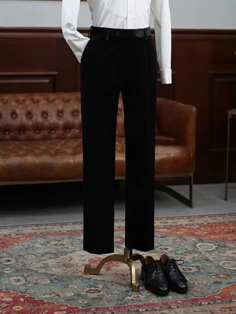 Business Formal Mens Luxury Velvet Suits Sets Slim Fit Elegant Fashion Banquet Groom Black Dress Blazers Pants Two Piece Set