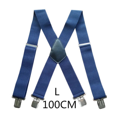 Plus Size 50Mm Wide Men Suspenders High Elastic Adjustable 4 Strong Clips Suspender Heavy Duty X Back Trousers Braces 5 Colors