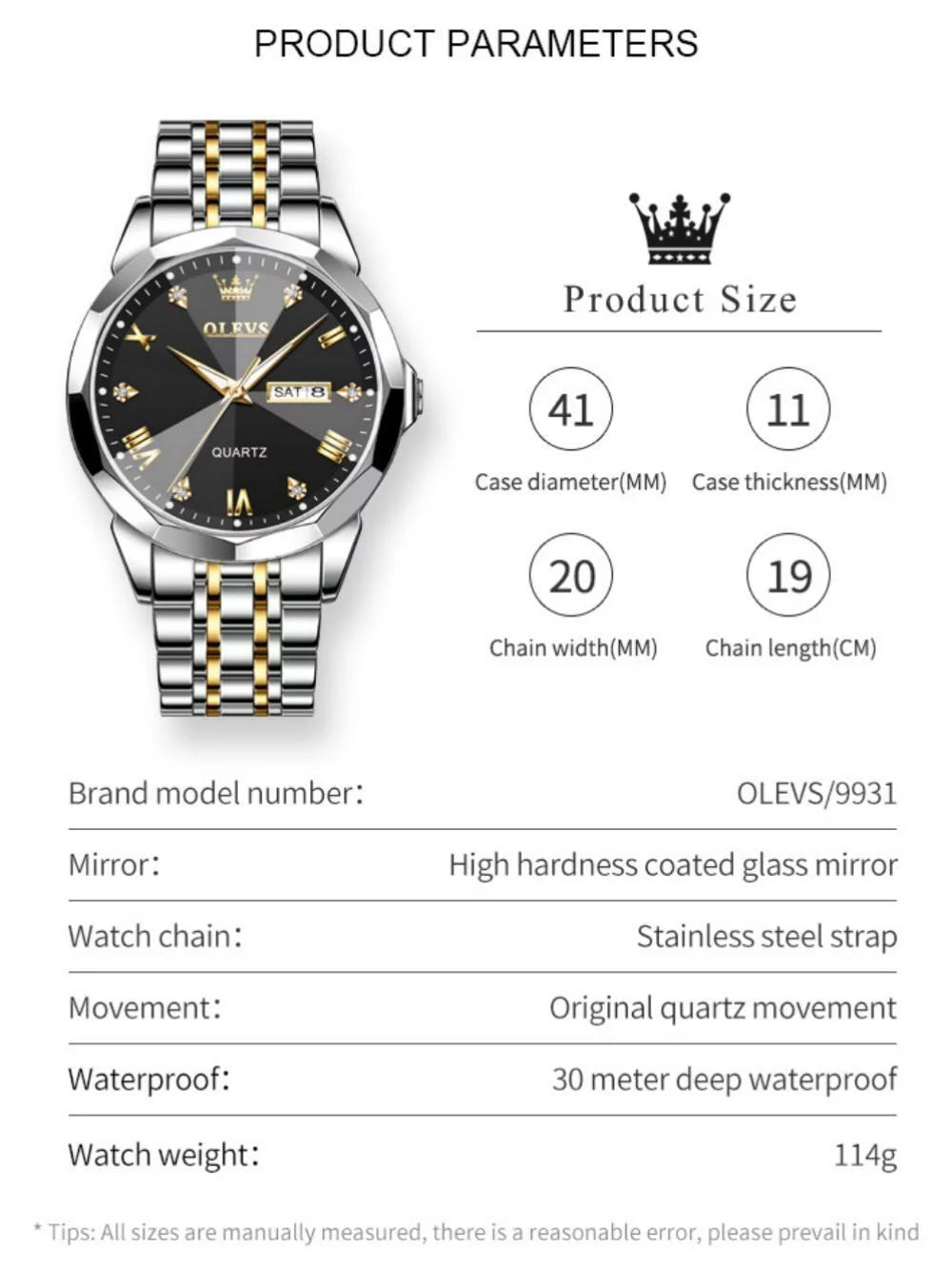 Watches for Men Business Dress Analog Quartz Two Tone Gold Plated Stainless Steel Classic Waterproof Luminous Date Casual Mens Wrist Watches Reloj Para Hombre