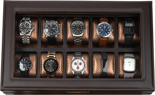 Mariner Mens Watch Box Storage Case Holder, Watch Box for Large Watches, PU Leather Watch Box Organizer for Men, Watch Case for Large Watches, Wrist Watch Display Case, Watch Case Box Men