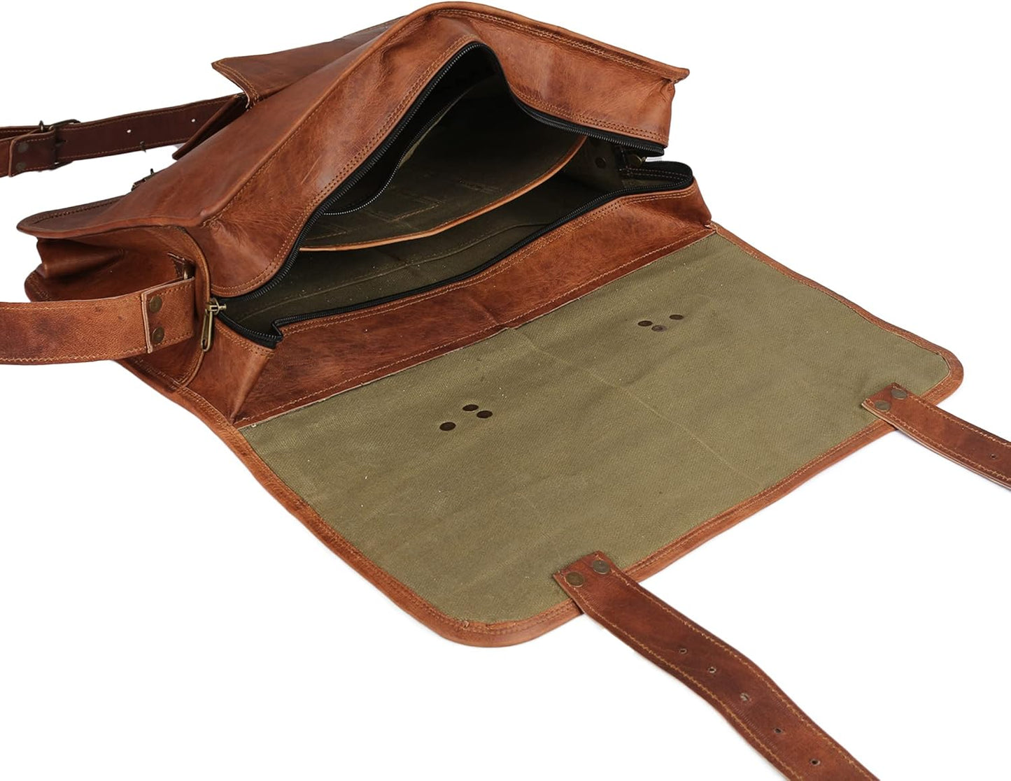 16" Handmade Leather Travel Messenger Office Crossbody Bag Laptop Briefcase College Satchel Computer Best Bag for Men and Women Brown