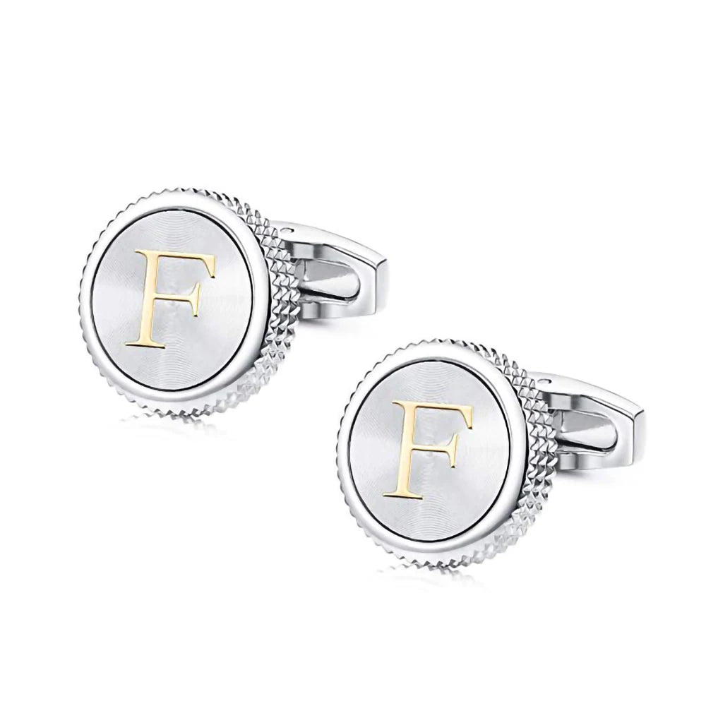 Round 26 Letters A-Z Cufflinks for Mens Shirt Suit Cuff Simple Wedding Buttons Business Initials French Cufflink