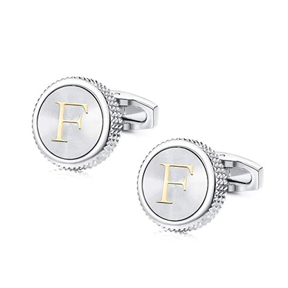 Round 26 Letters A-Z Cufflinks for Mens Shirt Suit Cuff Simple Wedding Buttons Business Initials French Cufflink