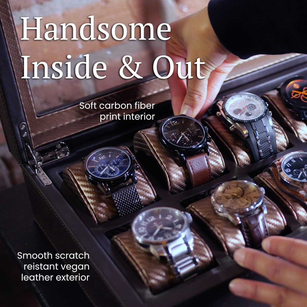 Mariner Mens Watch Box Storage Case for Large Watches, PU Leather Organizer, Wrist Display Holder