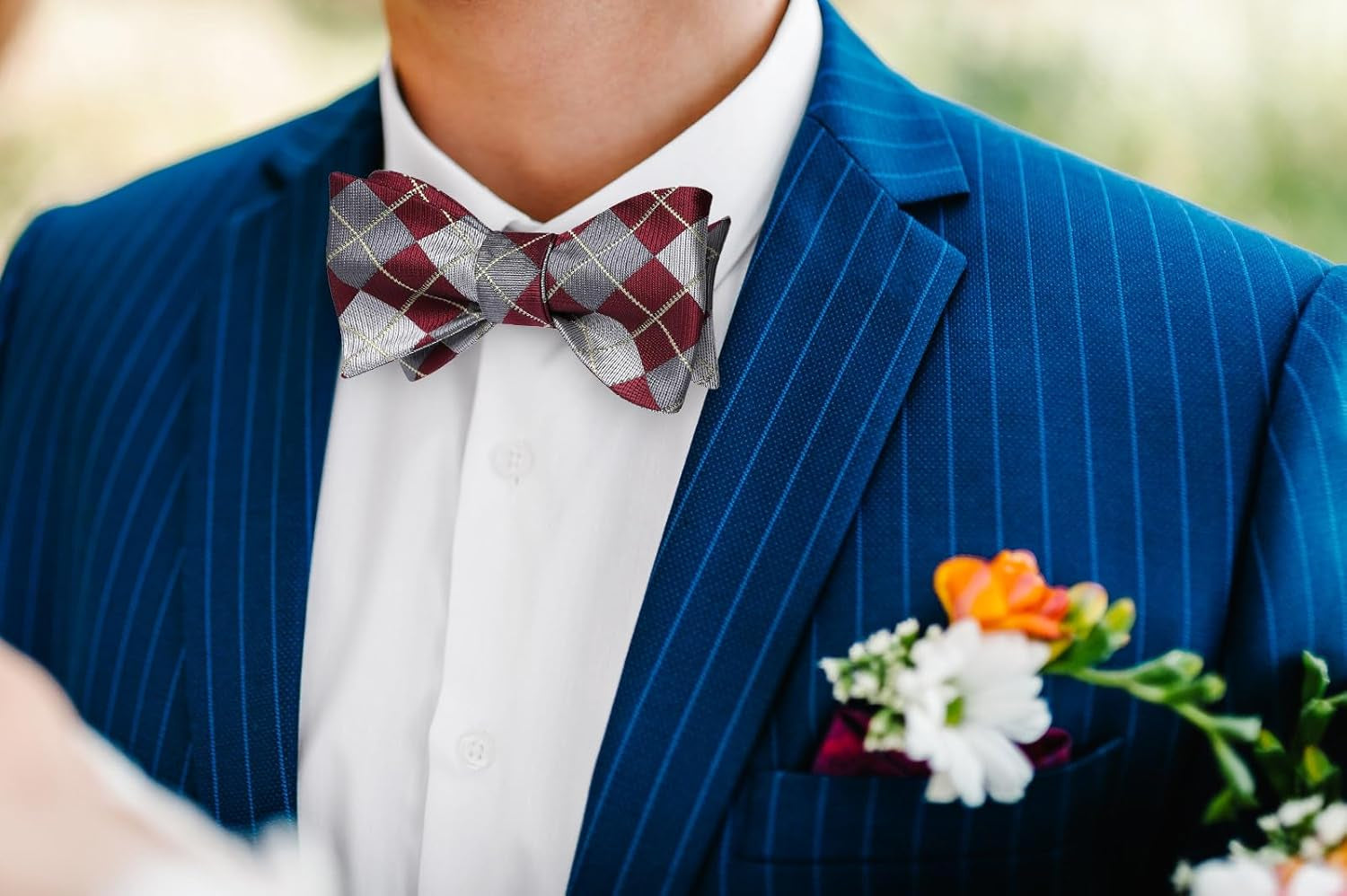 Bow Tie and Suspenders for Men Plaid Suspender Self Bowtie Pocket Square Adjustable Y Shape Mens Trouser Braces