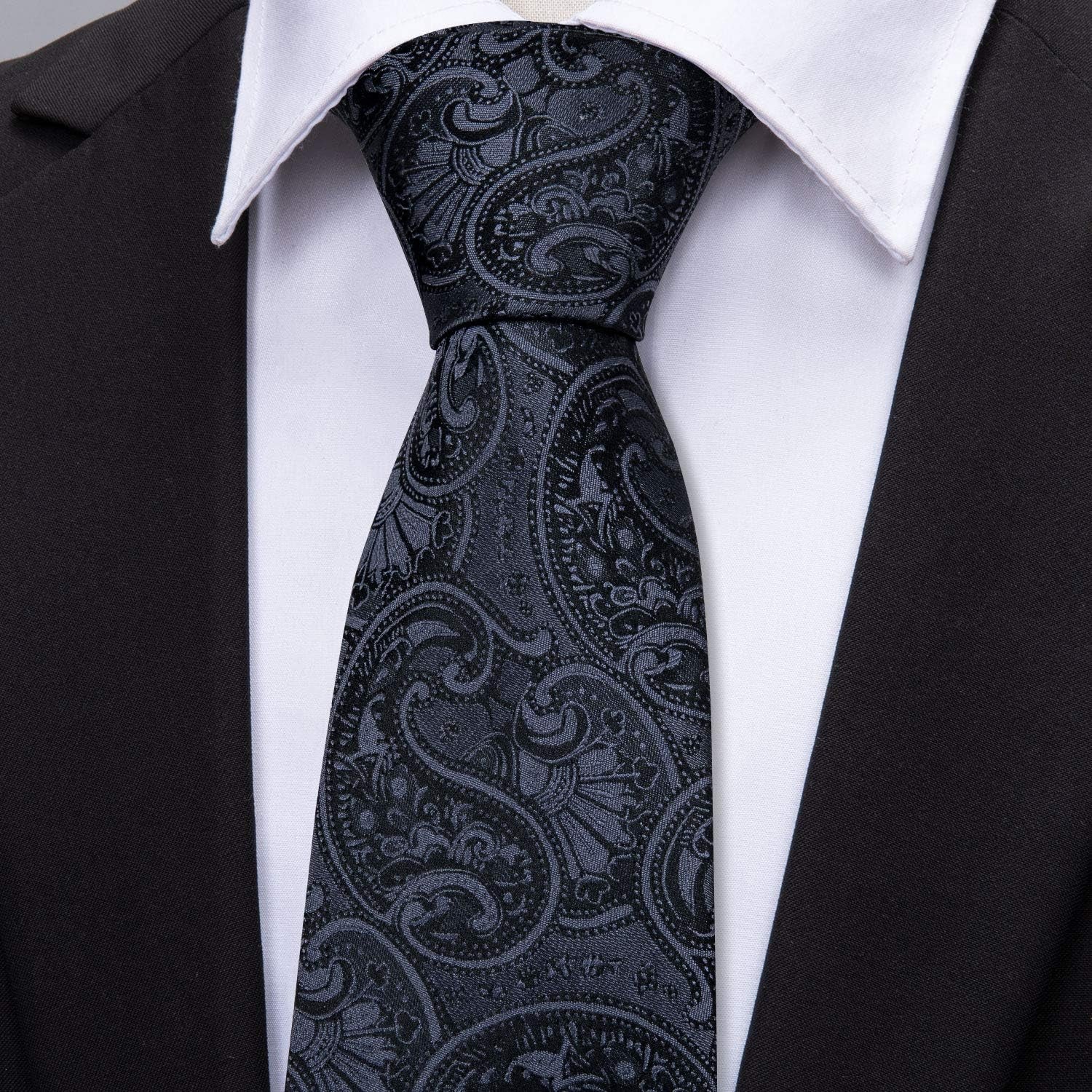 Paisley Tie Fashion Set Hanky Cufflinks Neckties for Men Woven Silk