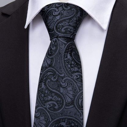 Paisley Tie Fashion Set Hanky Cufflinks Neckties for Men Woven Silk