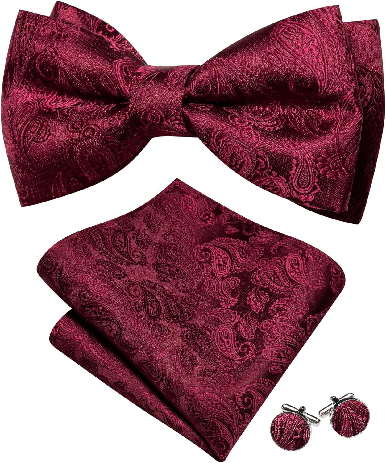 Paisley Striped Bow Tie for Men Silk Pre-Tied Bowtie Pocket Square Cufflinks Set Formal Wedding Party Prom