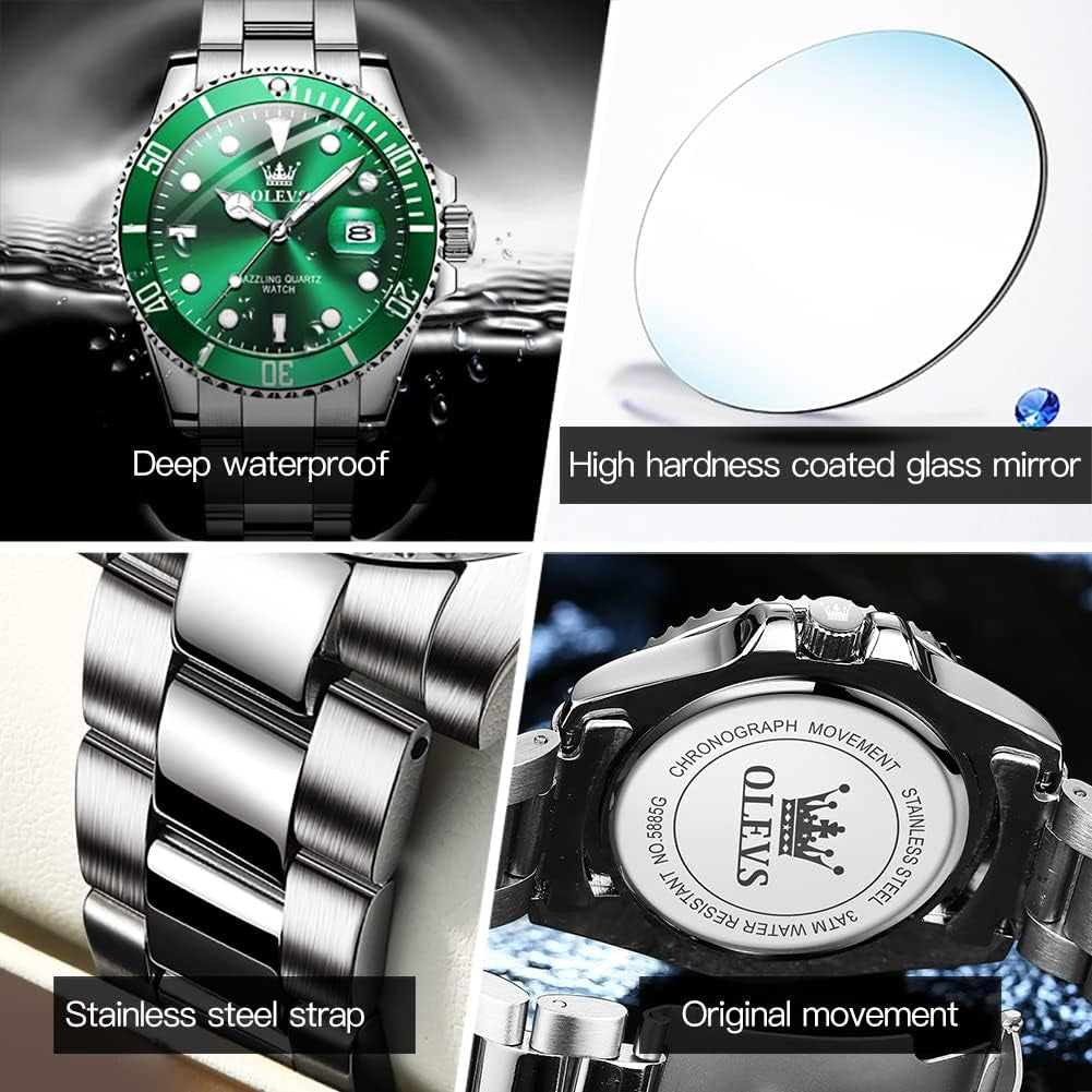 Luxury Watches for Men Big Face Stainless Steel Business Dress Analog Quartz Watch with Day Waterproof Luminous Mens Wrist Watch